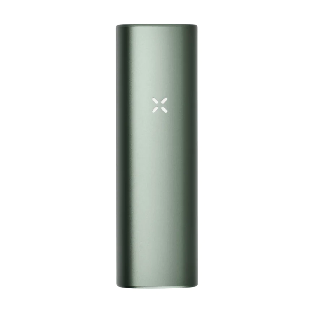 Front view of the PAX Plus Vaporizer Kit, a sleek, metallic green device presented against a plain white background. Front view of the PAX Plus Vaporizer Kit, a sleek, metallic green device presented against a plain white background.