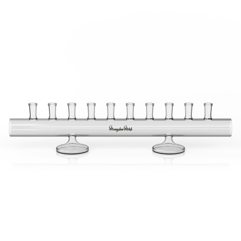 A horizontal arrangement showcases the 10 Piece Horizontal Banger Holder with ten individual slots for bangers against a plain white background. A horizontal arrangement showcases the 10 Piece Horizontal Banger Holder with ten individual slots for bangers against a plain white background.