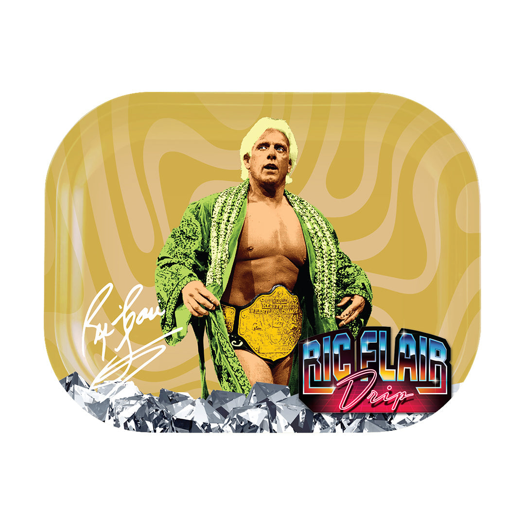 A vibrant, full-body shot features the Ric Flair Drip Rolling Tray design, resembling the professional wrestler in his prime. A vibrant, full-body shot features the Ric Flair Drip Rolling Tray design, resembling the professional wrestler in his prime.