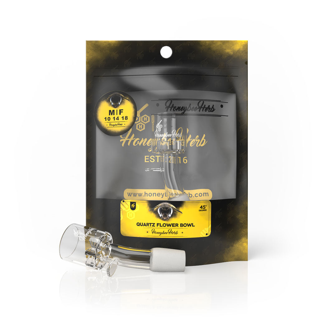 A close-up shot of the Quartz Flower Bowl, featuring etched branding against a dark background. A close-up shot of the Quartz Flower Bowl, featuring etched branding against a dark background.