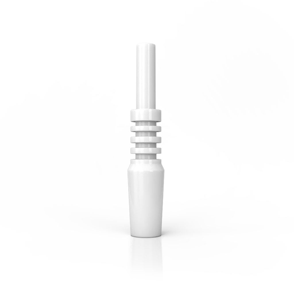 A close-up, angled view of the Nectar Collector Replacement Tip, showing its smooth, ceramic construction against a plain white background. A close-up, angled view of the Nectar Collector Replacement Tip, showing its smooth, ceramic construction against a plain white background.