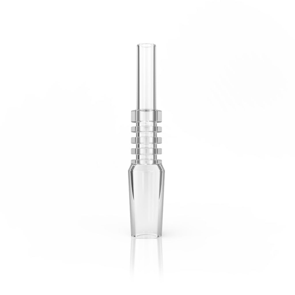 A straight-on view of the Nectar Collector Replacement Tip, a clear glass tip with a subtle ribbed texture. A straight-on view of the Nectar Collector Replacement Tip, a clear glass tip with a subtle ribbed texture.