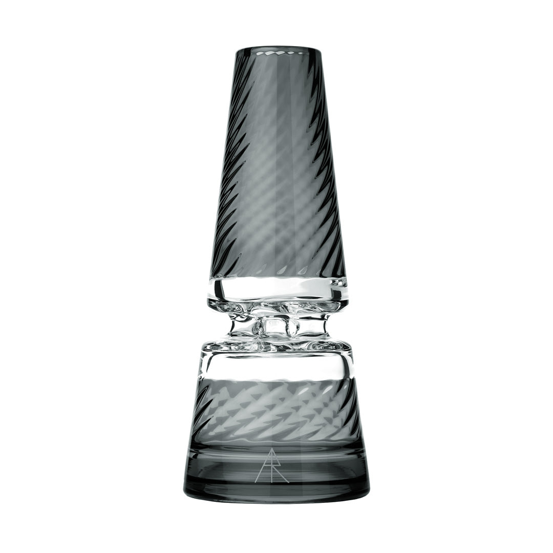 Front view of the Andy Roth Totem Glass Top, showcasing the textured glass design with a simple, elegant shape. Front view of the Andy Roth Totem Glass Top, showcasing the textured glass design with a simple, elegant shape.