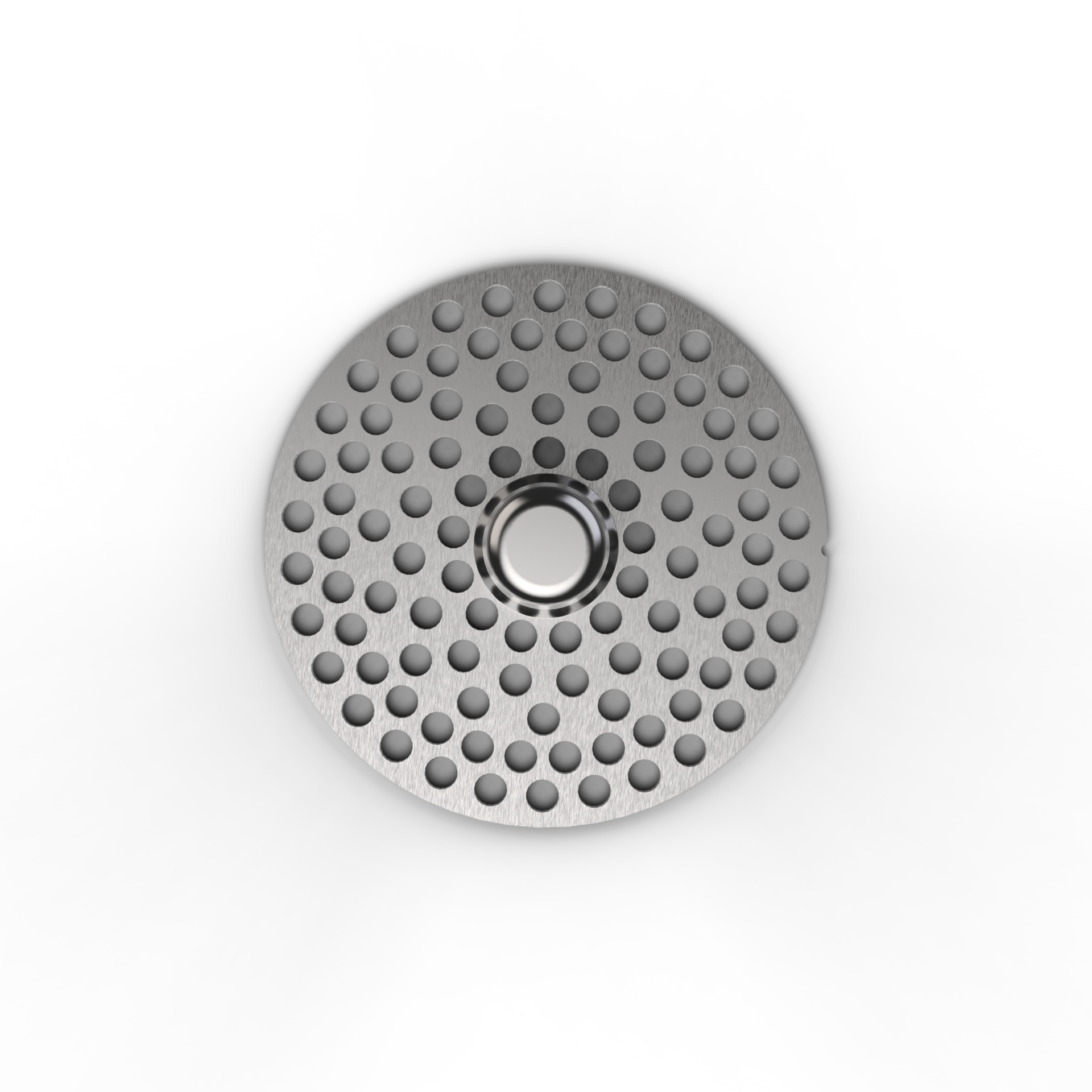 Front view of the "Next Gen Premium 2.0" Mill Plate, showing a circular, perforated metal surface with a uniform pattern. Front view of the "Next Gen Premium 2.0" Mill Plate, showing a circular, perforated metal surface with a uniform pattern.