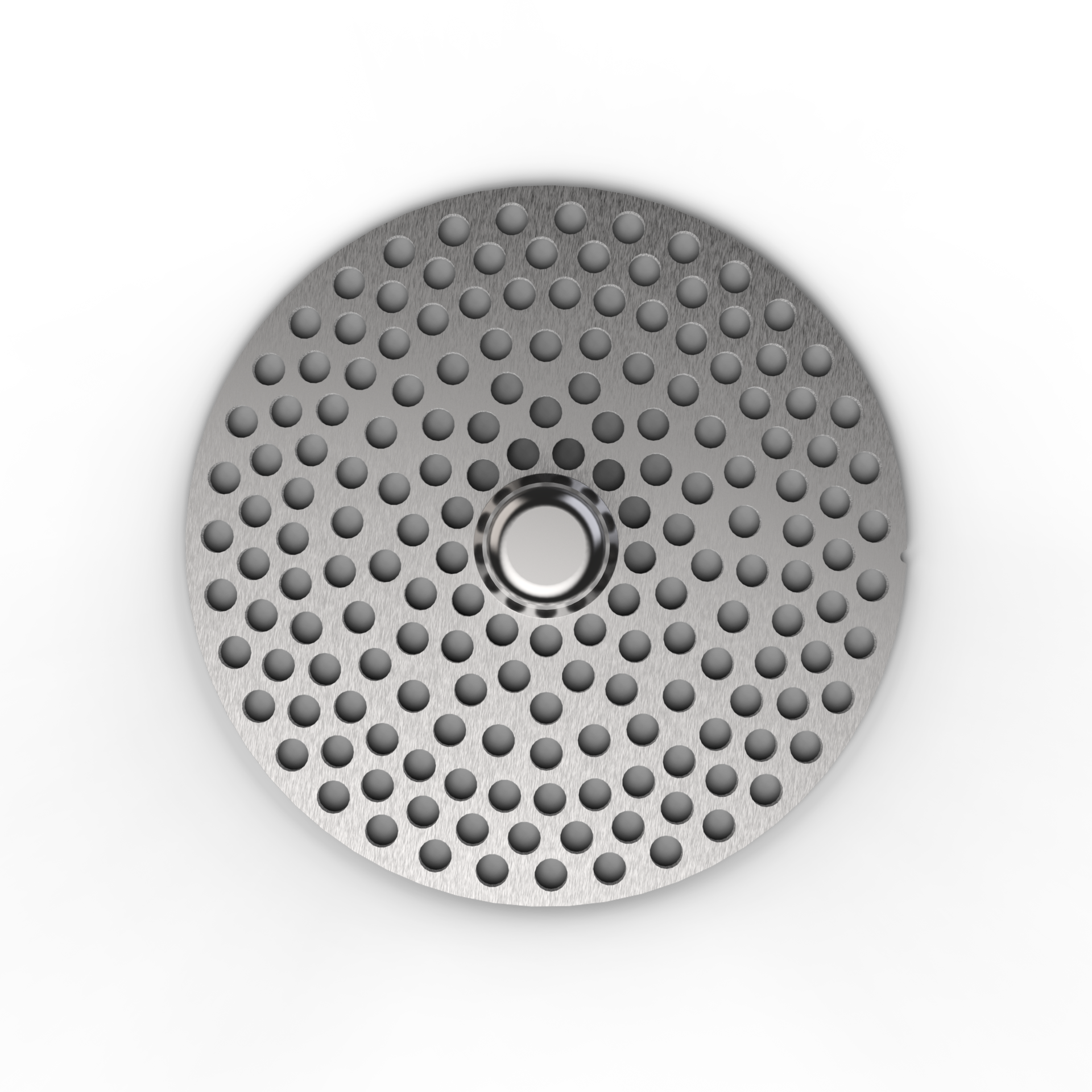 Front view of the Next Gen Premium 2.5" Mill Plate, showing a perforated metal disc with a uniform pattern of circular holes. Front view of the Next Gen Premium 2.5" Mill Plate, showing a perforated metal disc with a uniform pattern of circular holes.