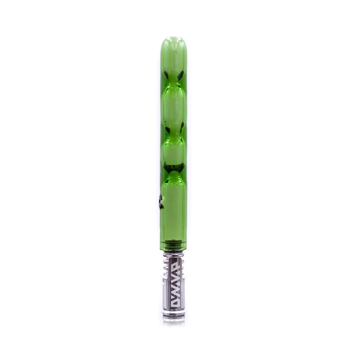 A studio shot of the DynaVap 3D Glass Cooling Stem, featuring a transparent, cylindrical glass piece angled against a white background. A studio shot of the DynaVap 3D Glass Cooling Stem, featuring a transparent, cylindrical glass piece angled against a white background.