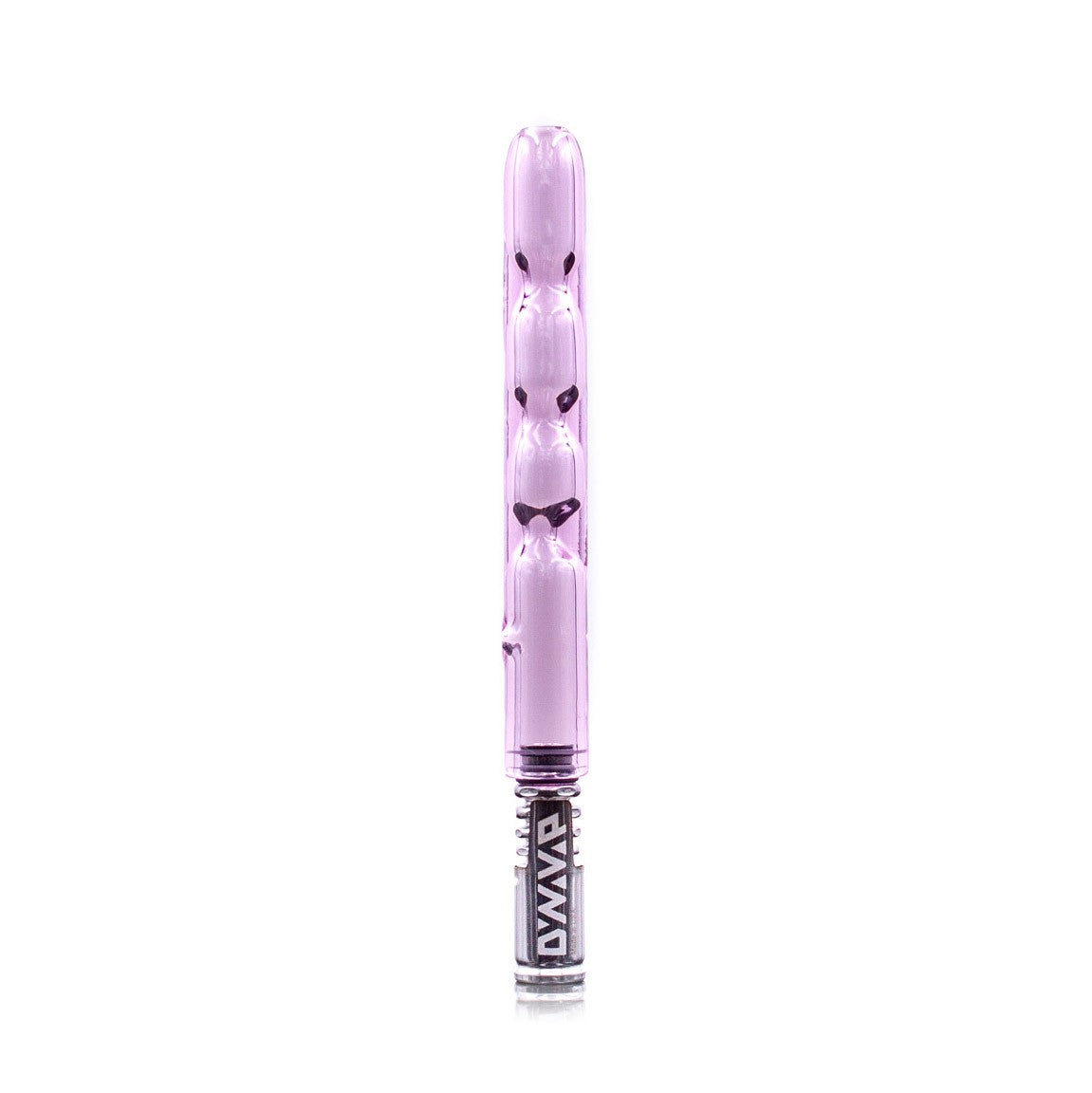 A straight-on view of the DynaVap 3D Glass Cooling Stem, a clear glass piece with a cylindrical shape and visible joint. A straight-on view of the DynaVap 3D Glass Cooling Stem, a clear glass piece with a cylindrical shape and visible joint.