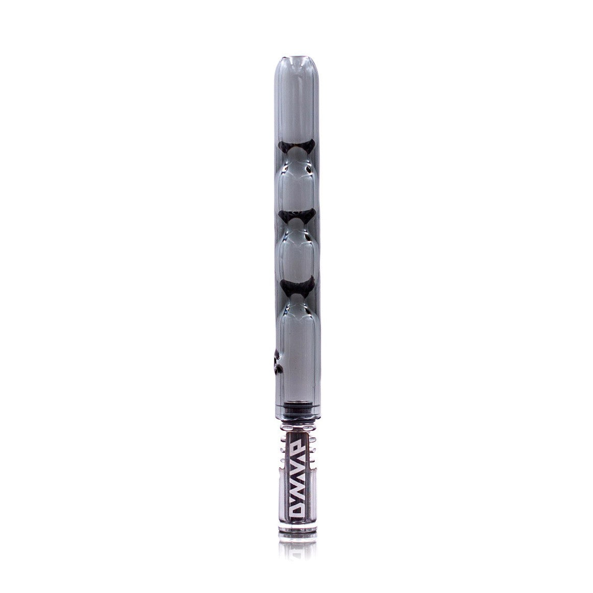 A centered, close-up view of the DynaVap 3D Glass Cooling Stem, showcasing its clear glass construction and cylindrical shape. A centered, close-up view of the DynaVap 3D Glass Cooling Stem, showcasing its clear glass construction and cylindrical shape.