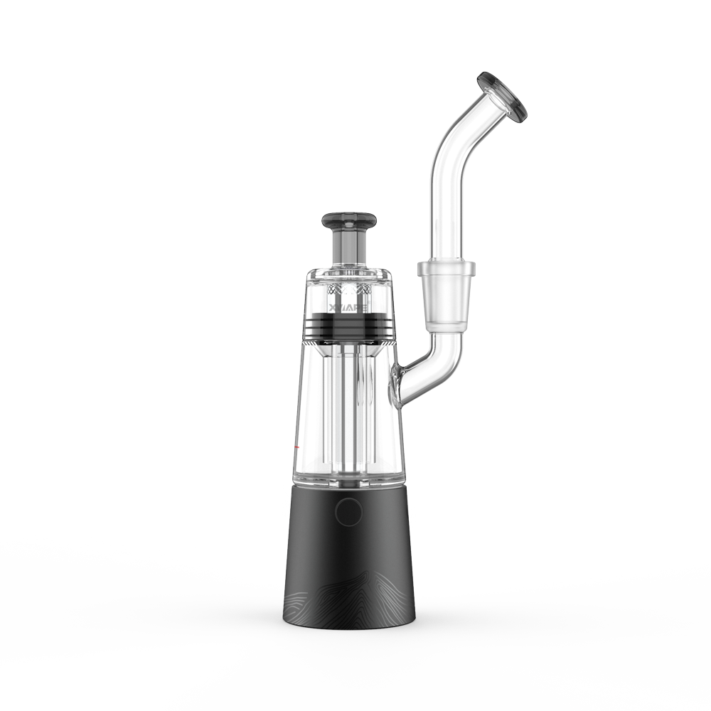 Front view of the XVAPE Vista Mini 2 Electric Dab Rig, showcasing its compact, clear glass design and angled mouthpiece. Front view of the XVAPE Vista Mini 2 Electric Dab Rig, showcasing its compact, clear glass design and angled mouthpiece.