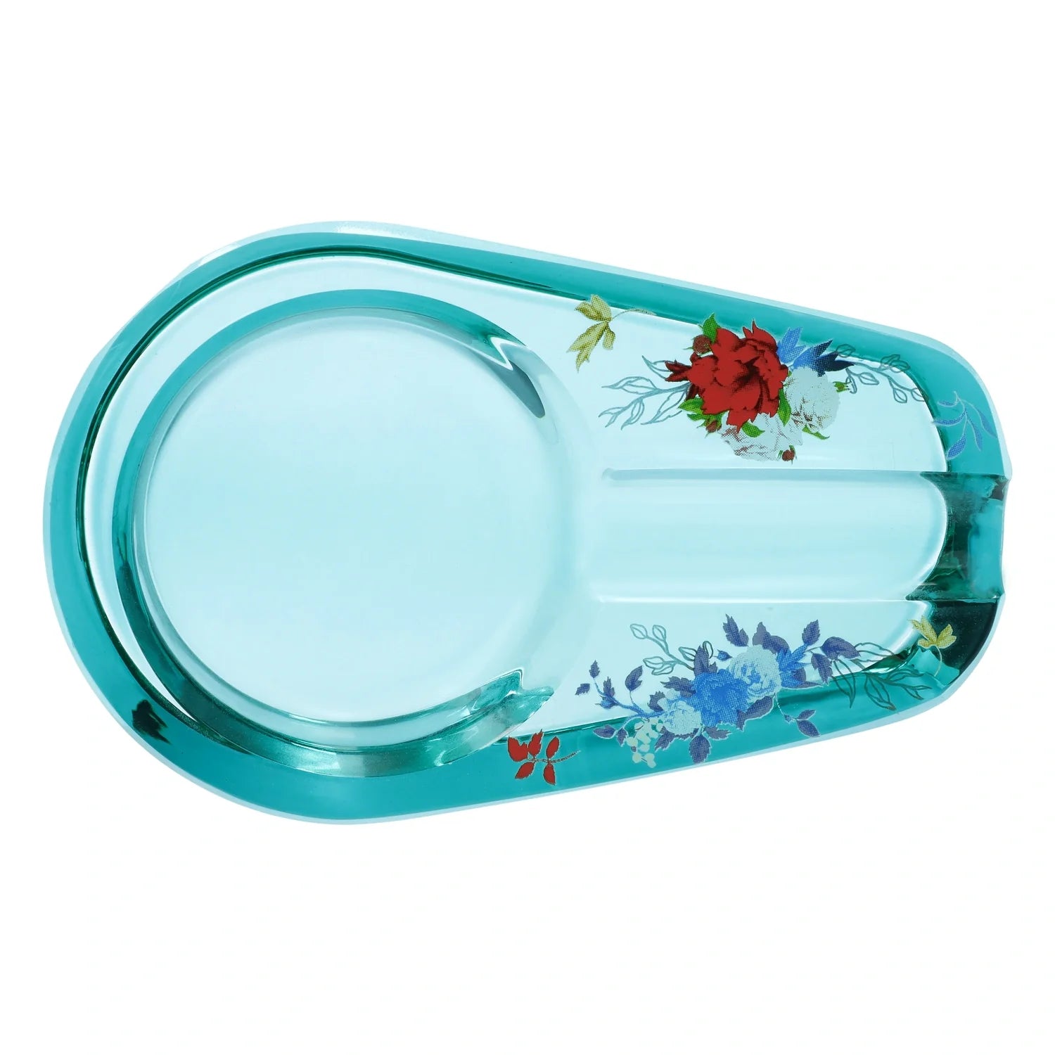 A top-down view of the Famous Design Floral Lush Ashtray, showcasing a floral pattern on its surface. A top-down view of the Famous Design Floral Lush Ashtray, showcasing a floral pattern on its surface.