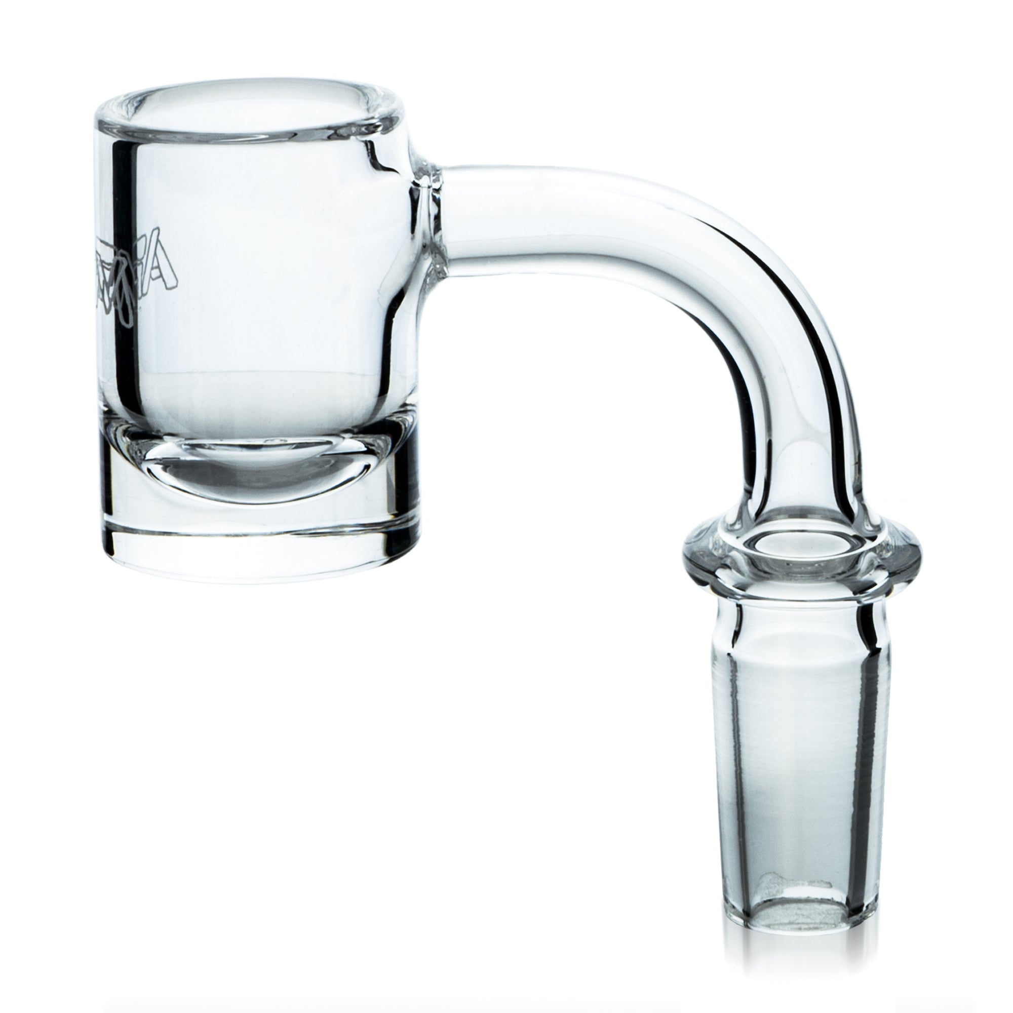 A close-up of the Thick Bottom Round 3mm x 25mm Quartz Banger, displaying its rounded shape and clear quartz material. A close-up of the Thick Bottom Round 3mm x 25mm Quartz Banger, displaying its rounded shape and clear quartz material.