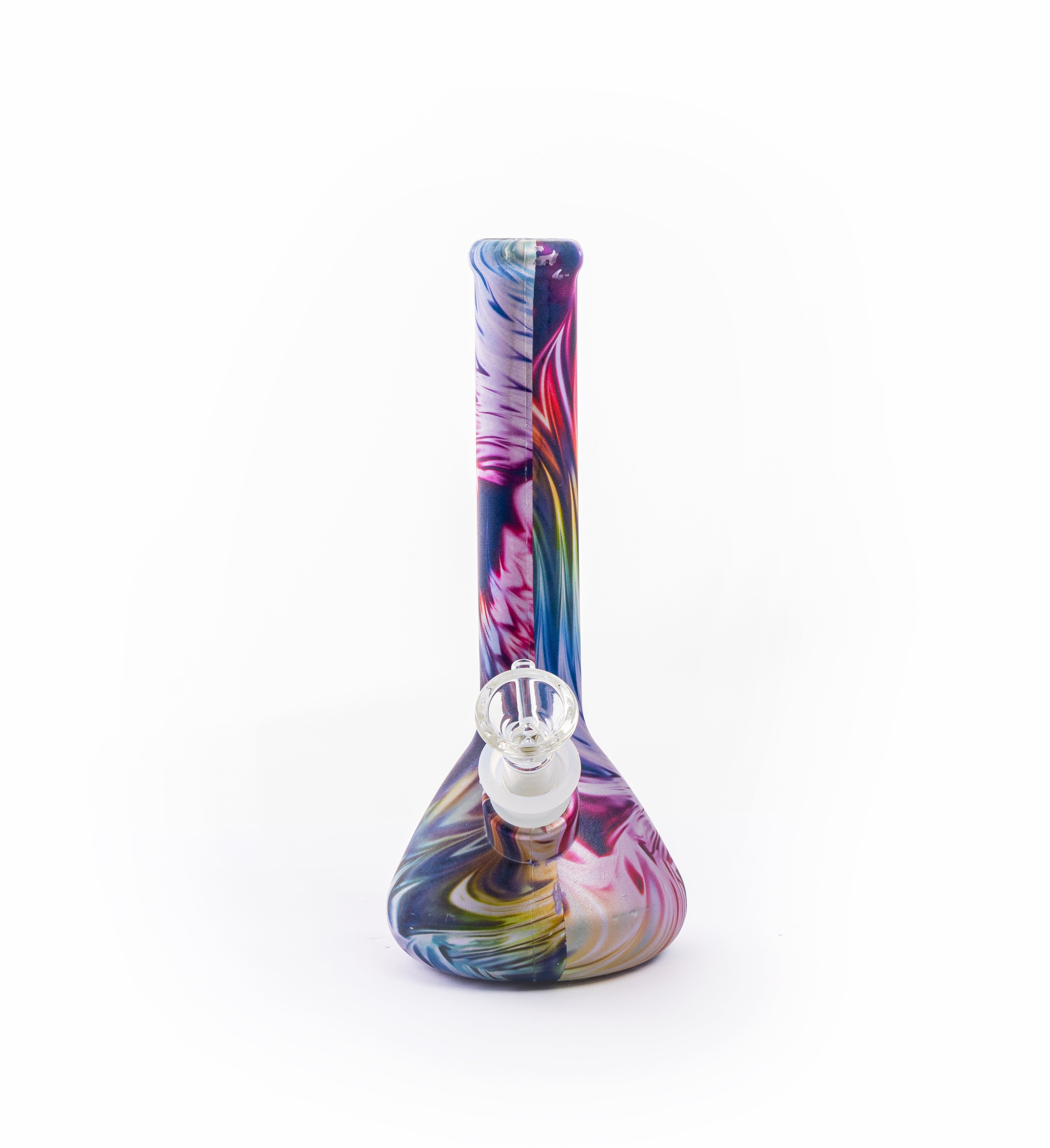 Front view of the Rainbow Silicone Bong, showcasing its colorful, patterned design and rounded base against a plain white background. Front view of the Rainbow Silicone Bong, showcasing its colorful, patterned design and rounded base against a plain white background.