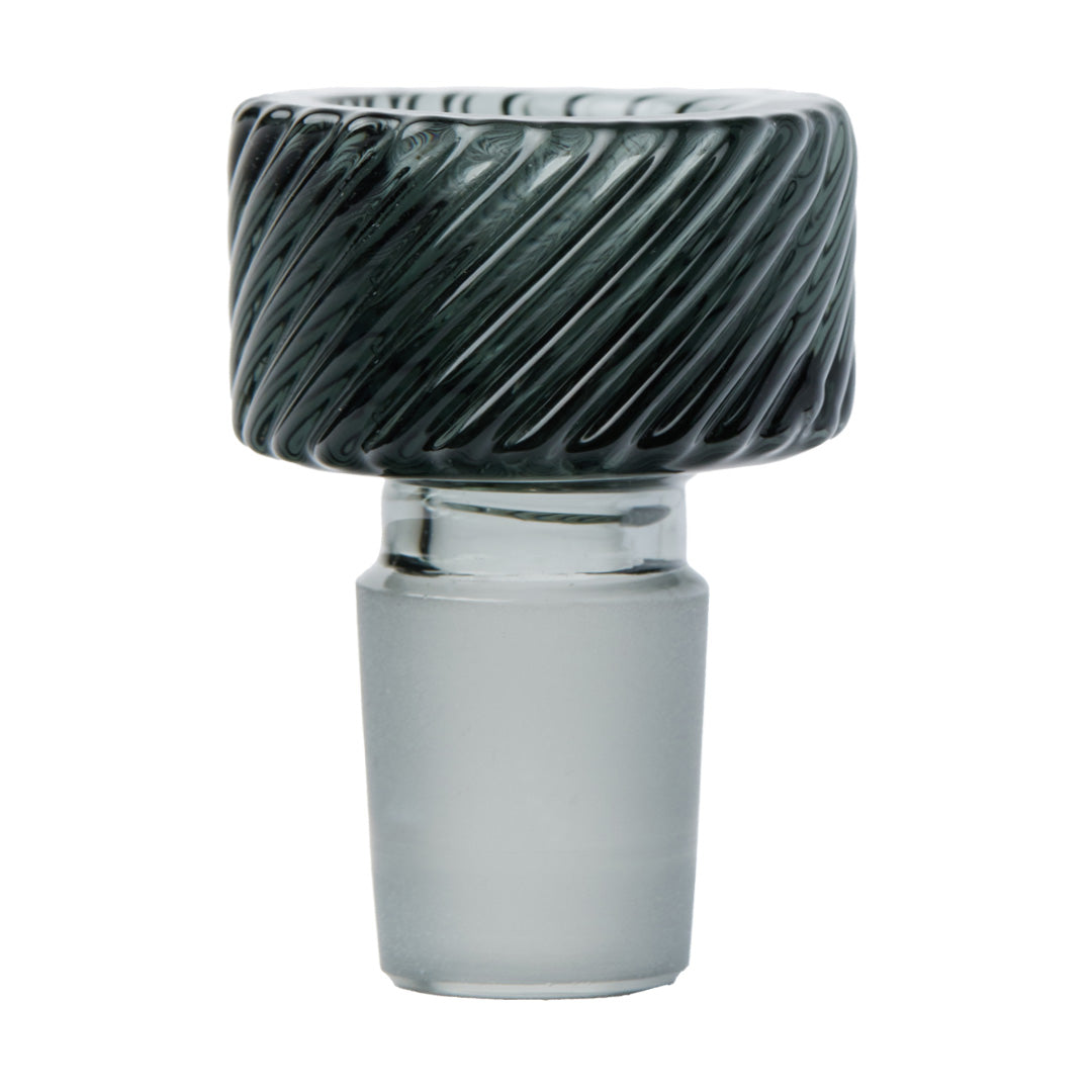 A close-up, angled view of the Andy Roth Totem Bowl, showcasing its textured glass design. A close-up, angled view of the Andy Roth Totem Bowl, showcasing its textured glass design.