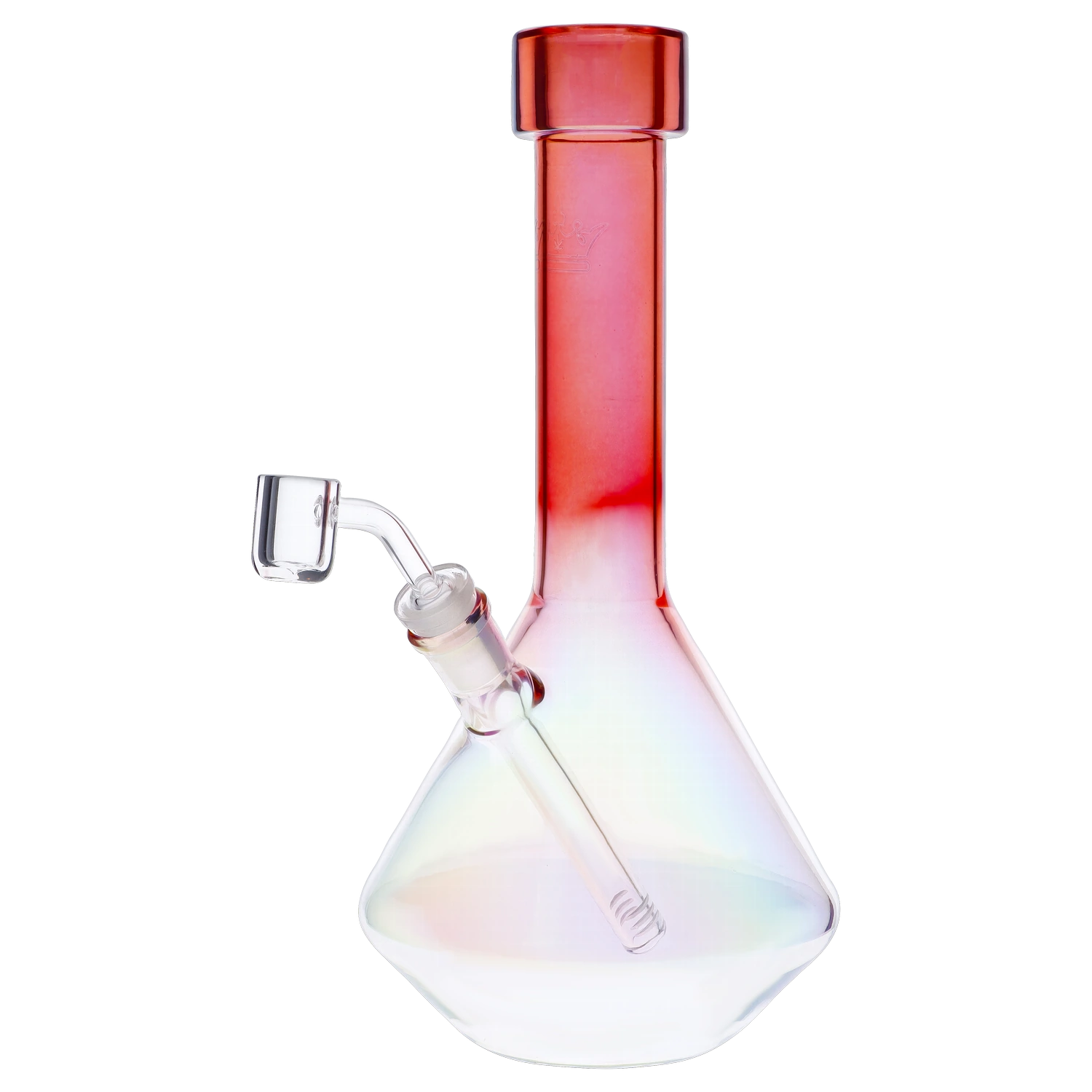 Front view of the 12-inch Rose Quartz Dual Use Water Pipe, showcasing its pink-tinted glass and classic beaker shape. Front view of the 12-inch Rose Quartz Dual Use Water Pipe, showcasing its pink-tinted glass and classic beaker shape.