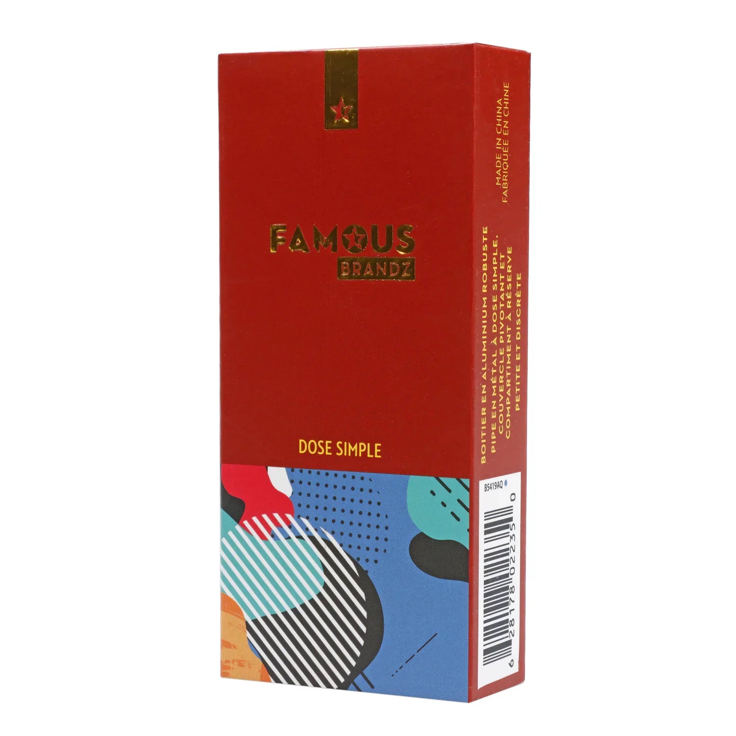 Front view of the Famous Design Aquarius Aluminum Dugout, featuring colorful geometric patterns on a silver metallic surface. Front view of the Famous Design Aquarius Aluminum Dugout, featuring colorful geometric patterns on a silver metallic surface.