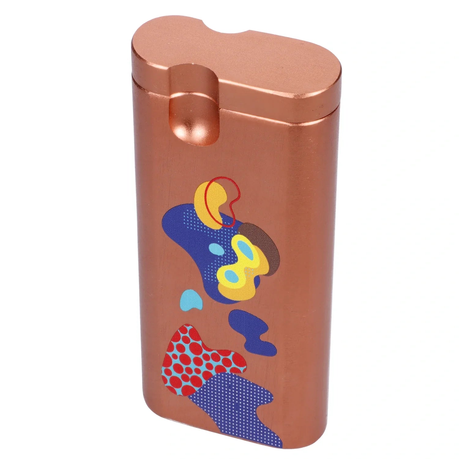 Front view of the Famous Design Papaya Aluminum Dugout, a sleek, metallic container with a subtly textured surface. Front view of the Famous Design Papaya Aluminum Dugout, a sleek, metallic container with a subtly textured surface.