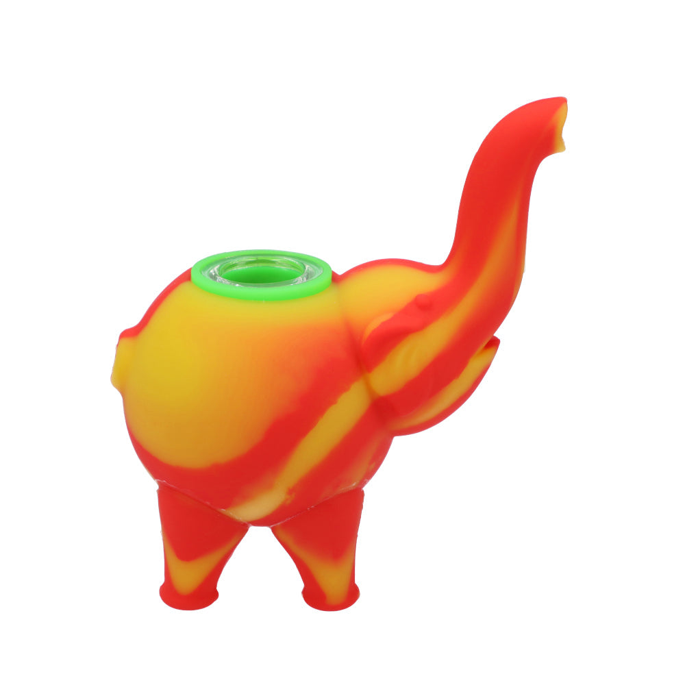 A front view of the Silicone Mini Elephant Hand Pipe, showcasing its small, colorful form and sculpted details. A front view of the Silicone Mini Elephant Hand Pipe, showcasing its small, colorful form and sculpted details.
