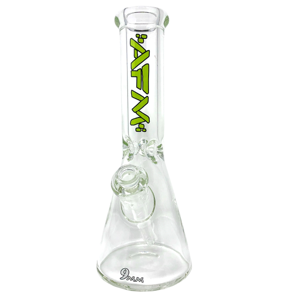 A front view of the 12" Heavy Boi Clear 9mm Beaker Bong, showing the clear glass beaker shape and simple design. A front view of the 12" Heavy Boi Clear 9mm Beaker Bong, showing the clear glass beaker shape and simple design.