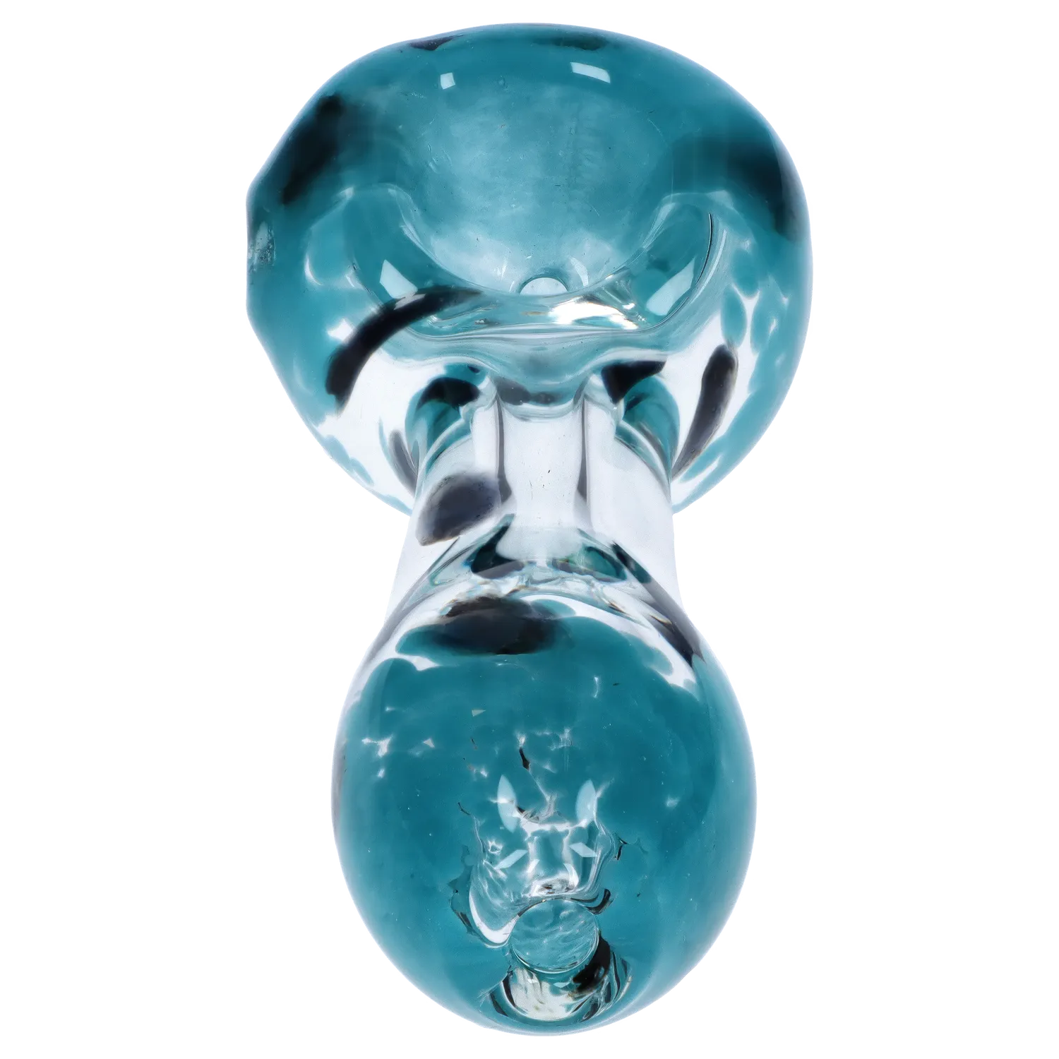 A front view of the Dankstop Color Frit with Dots Spoon Pipe, showcasing colorful frit patterns within the 2.5-inch glass bowl. A front view of the Dankstop Color Frit with Dots Spoon Pipe, showcasing colorful frit patterns within the 2.5-inch glass bowl.