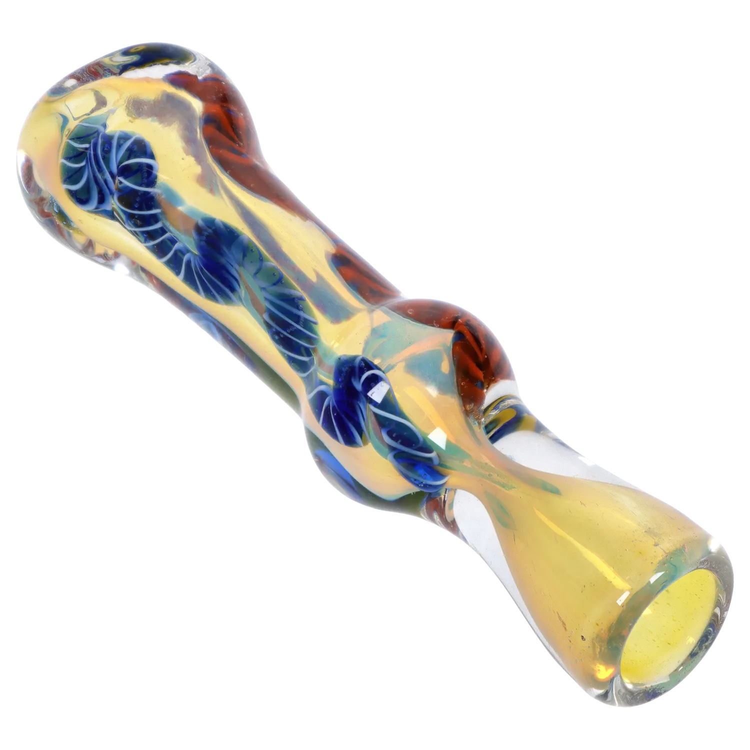 A close-up, angled view of the Dankstop Color Twisting Fumed One Hitter, displaying its swirling color pattern and glass construction. A close-up, angled view of the Dankstop Color Twisting Fumed One Hitter, displaying its swirling color pattern and glass construction.