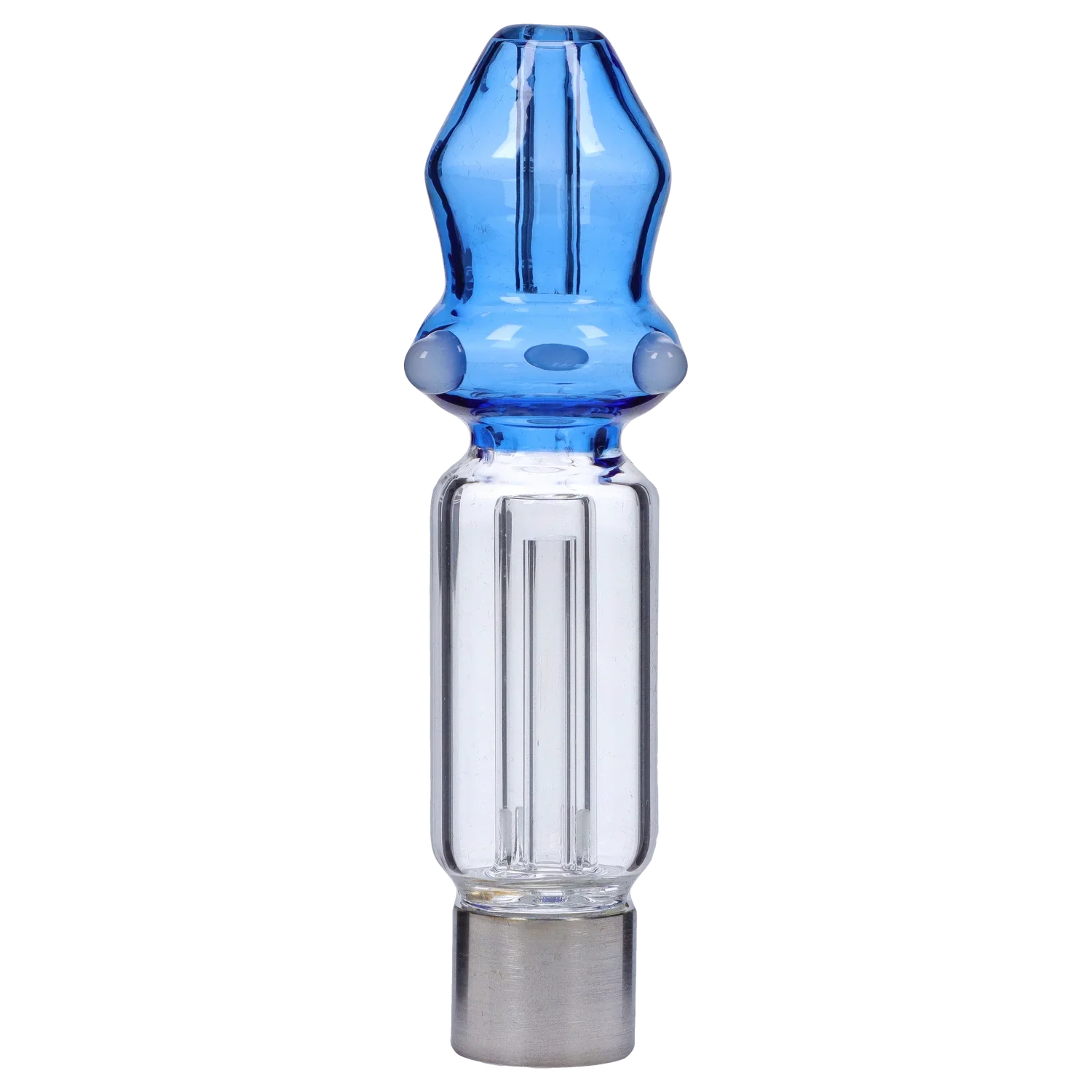 A close-up view of the Dankstop Mini Mosque Nectar Collector, featuring a blue glass tip and a metallic joint. A close-up view of the Dankstop Mini Mosque Nectar Collector, featuring a blue glass tip and a metallic joint.