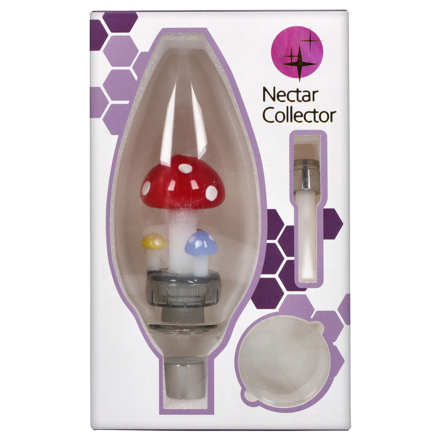 Front view of the Dankstop Egg with Mushroom Perc Nectar Collector, showcasing its clear glass design against a patterned purple backdrop. Front view of the Dankstop Egg with Mushroom Perc Nectar Collector, showcasing its clear glass design against a patterned purple backdrop.