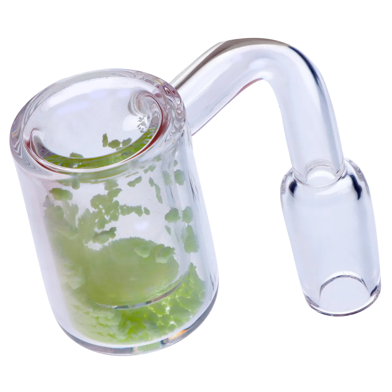 A close-up, angled view of the Dankstop Frit Sand Banger, showing the sand-covered glass and male joint. A close-up, angled view of the Dankstop Frit Sand Banger, showing the sand-covered glass and male joint.