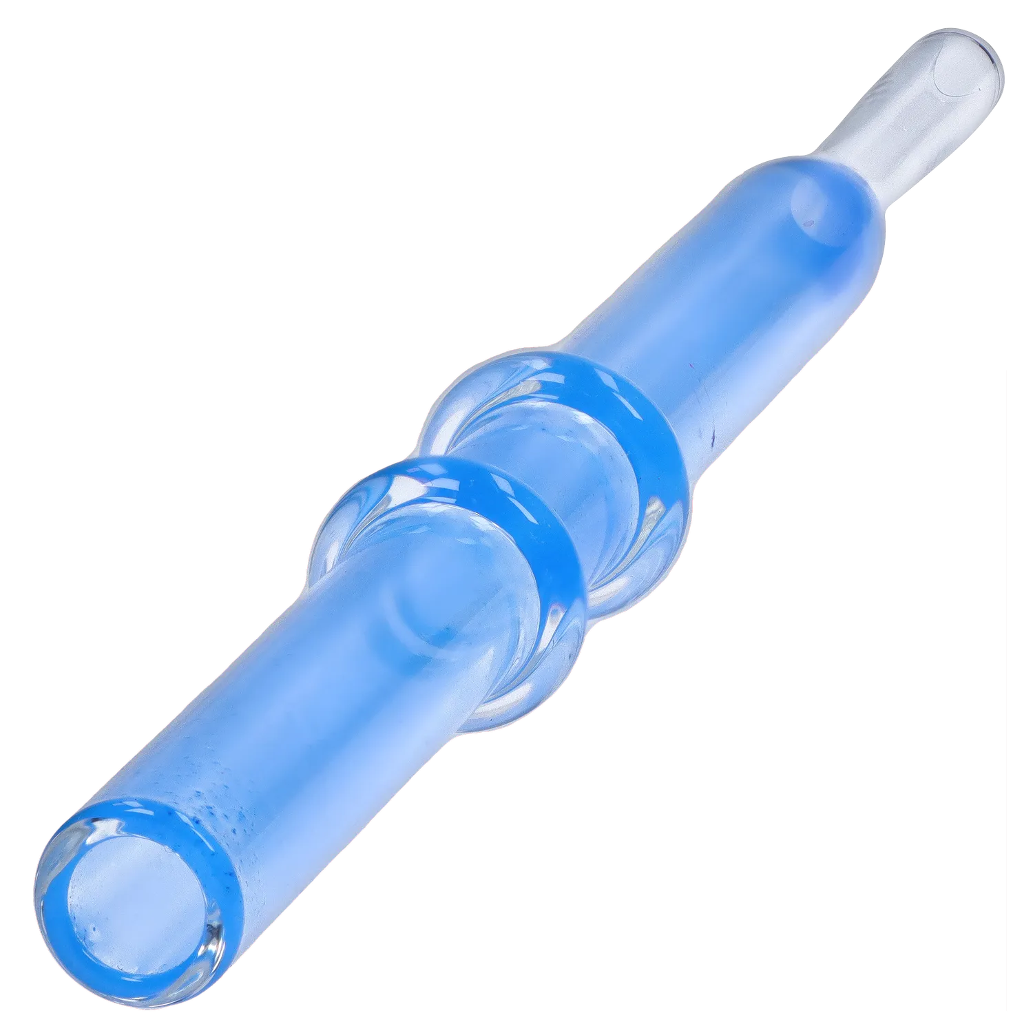 A side view of the Dankstop Double Rim Glass Straw, showcasing its clear glass construction and simple, curved design. A side view of the Dankstop Double Rim Glass Straw, showcasing its clear glass construction and simple, curved design.