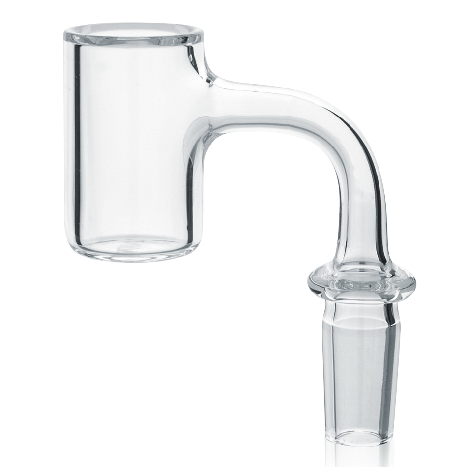 A close-up, angled view of the Full Weld 3mm x 25mm Quartz Banger, showcasing its clear quartz construction. A close-up, angled view of the Full Weld 3mm x 25mm Quartz Banger, showcasing its clear quartz construction.