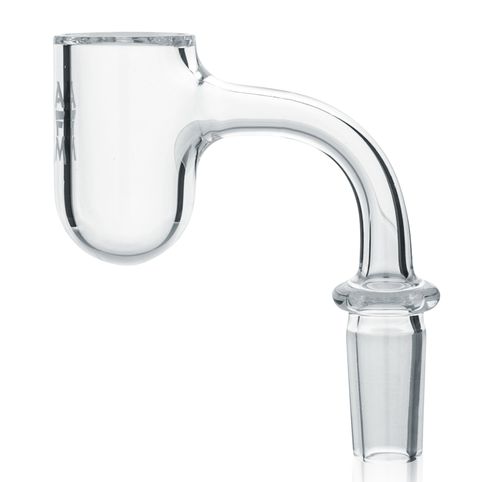 A close-up, angled view of the Full Weld Round 3mm x 25mm Quartz Banger, showcasing its clear quartz construction. A close-up, angled view of the Full Weld Round 3mm x 25mm Quartz Banger, showcasing its clear quartz construction.