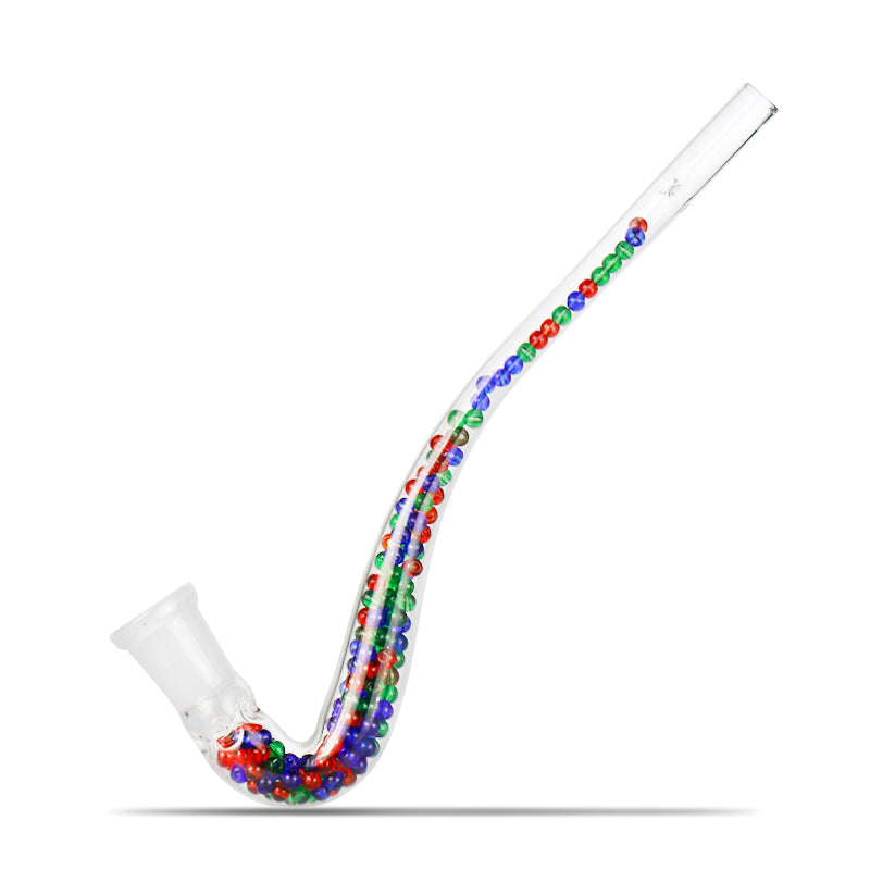 A close-up, angled view of the Beaded J Hook Glass Stem, showcasing its colorful beaded design against a plain white background. A close-up, angled view of the Beaded J Hook Glass Stem, showcasing its colorful beaded design against a plain white background.