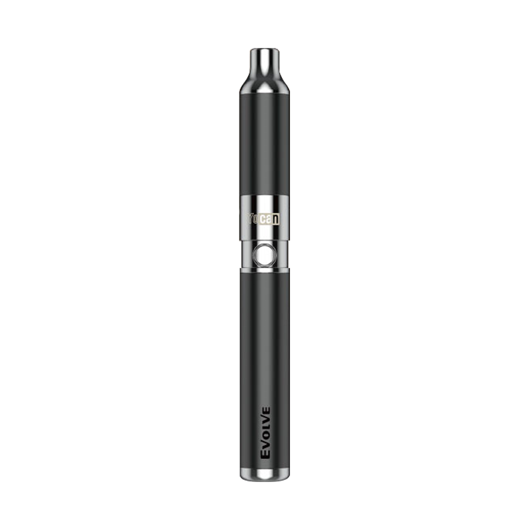 A straight-on view of the Yocan Evolve (2020) vaporizer pen, showcasing its sleek, cylindrical design on a plain white background. A straight-on view of the Yocan Evolve (2020) vaporizer pen, showcasing its sleek, cylindrical design on a plain white background.