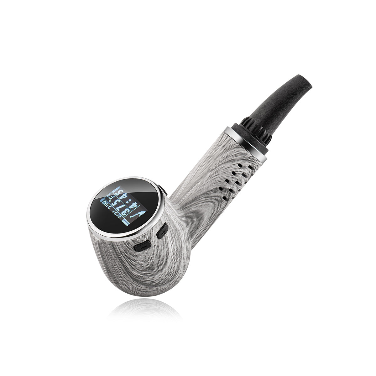 A close-up, angled view of the Nautilus Dry Herb Vaporizer, showcasing its sleek, metallic finish and compact design. A close-up, angled view of the Nautilus Dry Herb Vaporizer, showcasing its sleek, metallic finish and compact design.