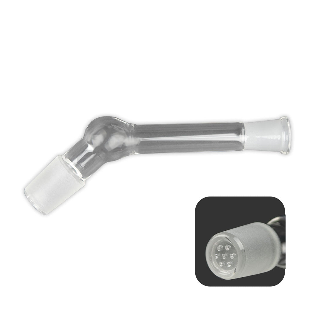 A close-up, angled view of the Desktop Vaporizer Replacement Parts, showcasing a clear glass joint with a smooth, curved design. A close-up, angled view of the Desktop Vaporizer Replacement Parts, showcasing a clear glass joint with a smooth, curved design.