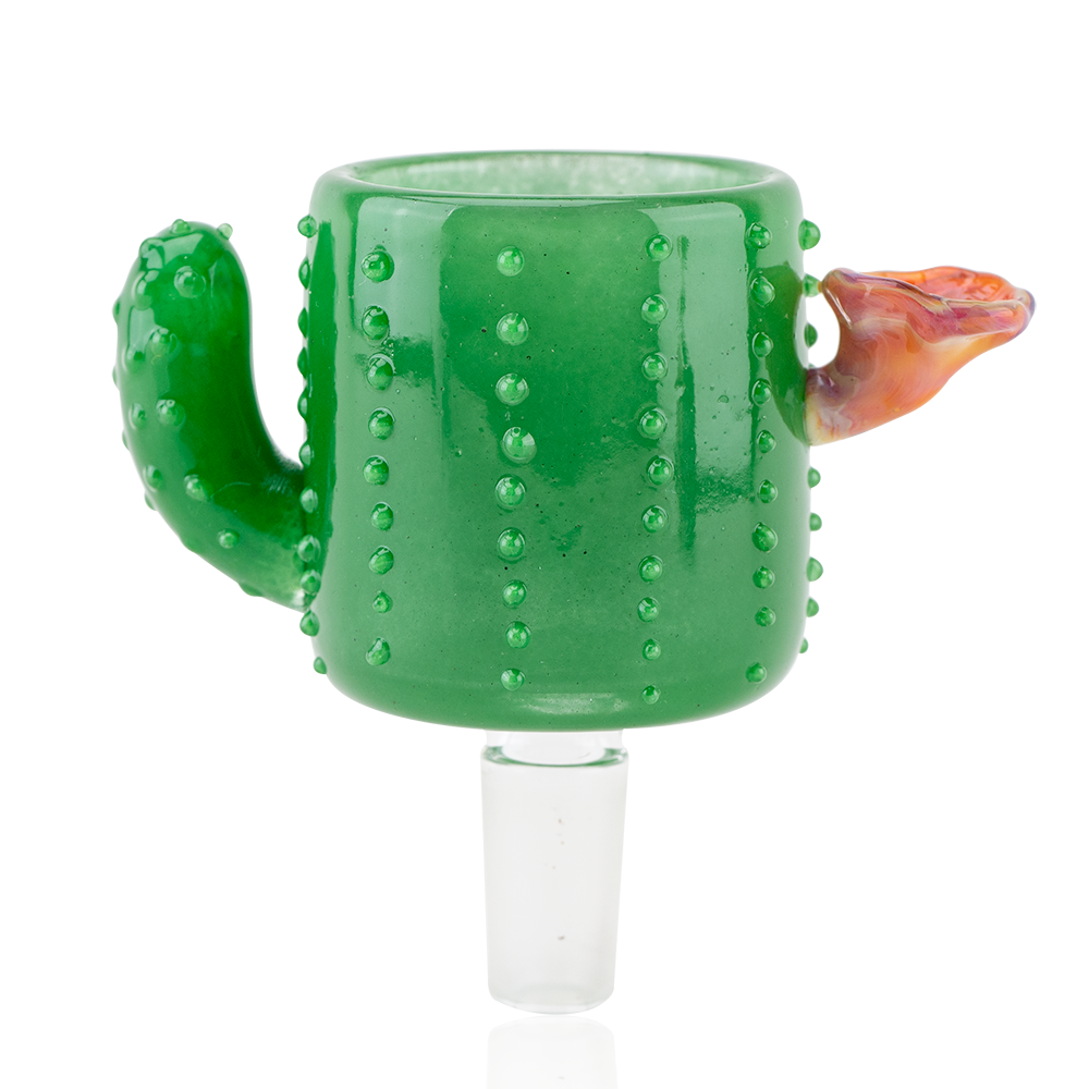 A close-up, angled view of the Cactus PuffCo Proxy Glass Attachment, showcasing its green glass design. A close-up, angled view of the Cactus PuffCo Proxy Glass Attachment, showcasing its green glass design.