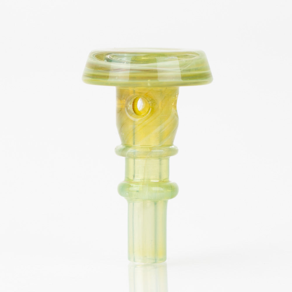 Close-up of the PuffCo Peak Pro 3D XL Chamber Glass Joystick Cap, with a slight reflection on the clear glass. Close-up of the PuffCo Peak Pro 3D XL Chamber Glass Joystick Cap, with a slight reflection on the clear glass.