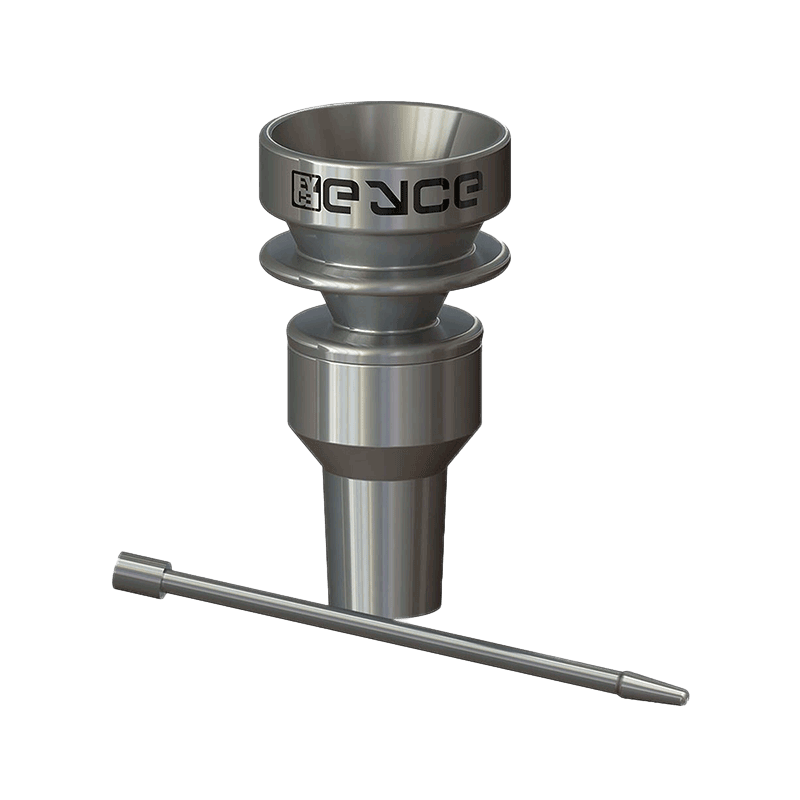 A studio shot of the Titanium Flower Bowl with Poker, displaying the metallic bowl and accompanying poker tool on a white background. A studio shot of the Titanium Flower Bowl with Poker, displaying the metallic bowl and accompanying poker tool on a white background.