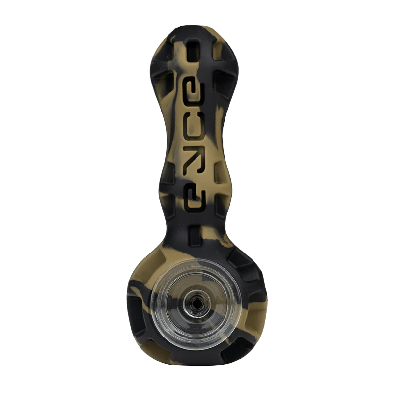 A close-up shot of the Silicone Spoon Pipe, showing its curved shape and smooth, dark grey surface. A close-up shot of the Silicone Spoon Pipe, showing its curved shape and smooth, dark grey surface.