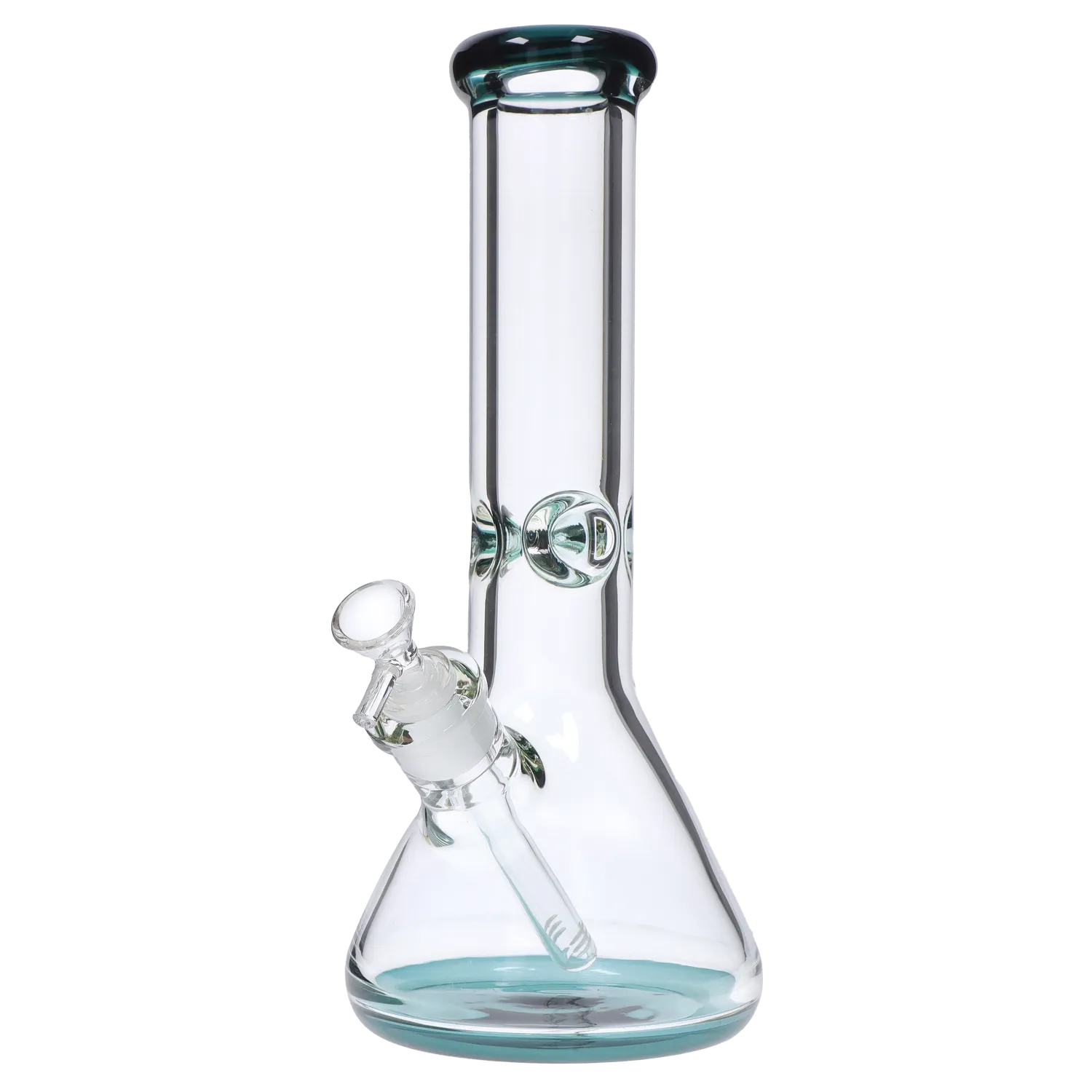 A front view of the 12-inch DankStop Big Base Beaker with Color Accents water pipe, showing its green tinted base and simple shape. A front view of the 12-inch DankStop Big Base Beaker with Color Accents water pipe, showing its green tinted base and simple shape.