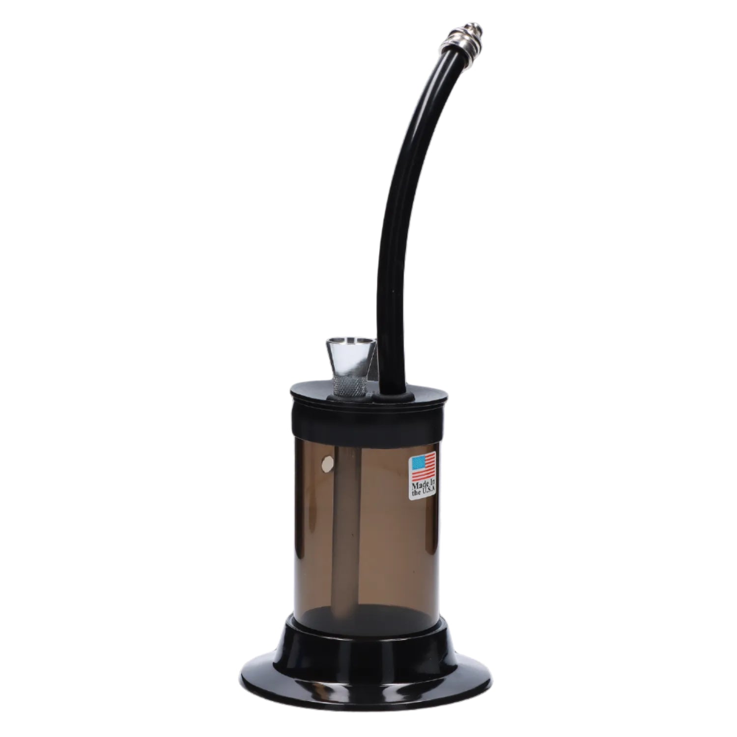 Front view of the JM Plastics Mini Hoser with Carb Hole acrylic water pipe, showing its clear, slender design against a white background. Front view of the JM Plastics Mini Hoser with Carb Hole acrylic water pipe, showing its clear, slender design against a white background.