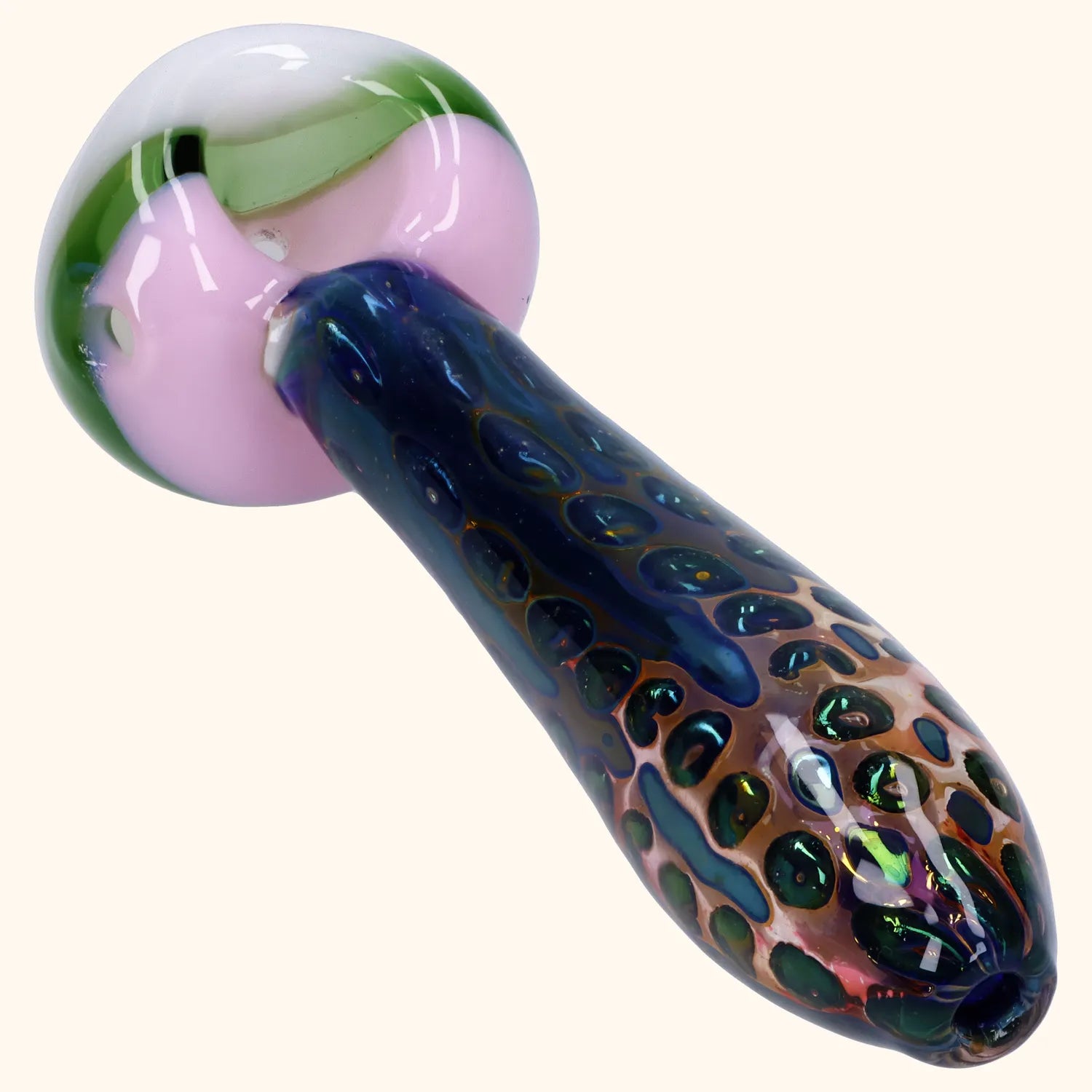 Front view of the Gold Fume Double Blown Bubble Trap Pipe – 4.5 in, showcasing a colorful, translucent glass design. Front view of the Gold Fume Double Blown Bubble Trap Pipe – 4.5 in, showcasing a colorful, translucent glass design.