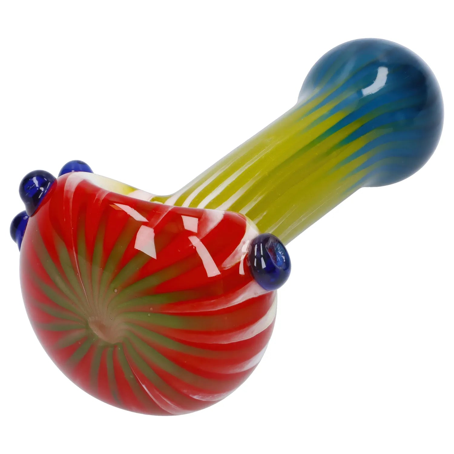 A close-up, angled view of the Colorful Reversal Art Spoon Pipe – 4.5 in, showcasing its vibrant, multi-toned glass design. A close-up, angled view of the Colorful Reversal Art Spoon Pipe – 4.5 in, showcasing its vibrant, multi-toned glass design.