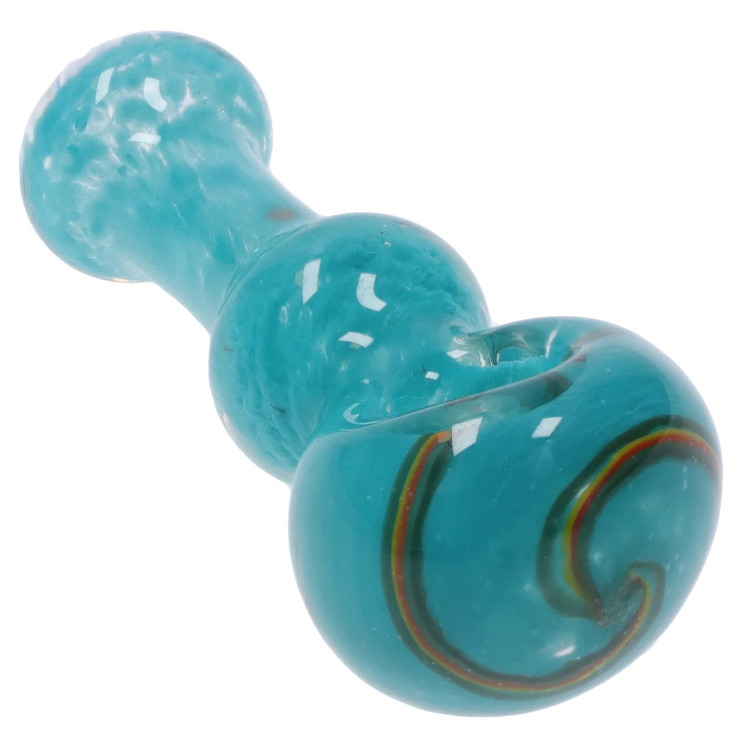 A three-inch Glass with Bubble Middle Hand Pipe shown in a close-up, angled view against a plain white background. A three-inch Glass with Bubble Middle Hand Pipe shown in a close-up, angled view against a plain white background.