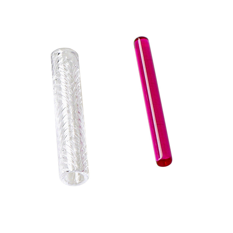 A straight-on view of the Hollow Quartz Terp Pillar with Ruby Core, showcasing its clear quartz body and vibrant ruby-colored core. A straight-on view of the Hollow Quartz Terp Pillar with Ruby Core, showcasing its clear quartz body and vibrant ruby-colored core.