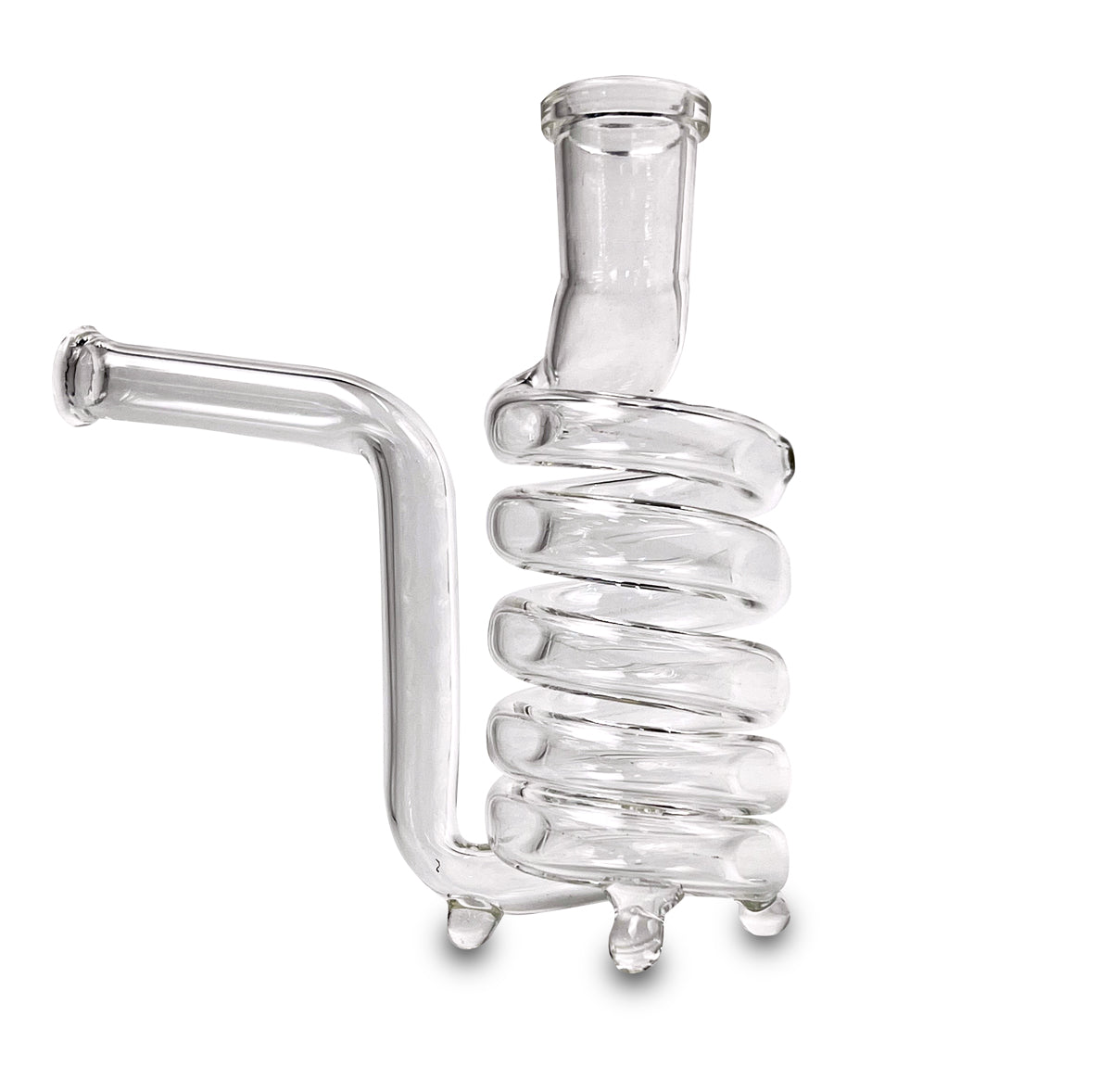 A studio shot of the Standing Coil 14mm Glass Stem, showcasing its clear glass, coiled design and simple stem structure. A studio shot of the Standing Coil 14mm Glass Stem, showcasing its clear glass, coiled design and simple stem structure.