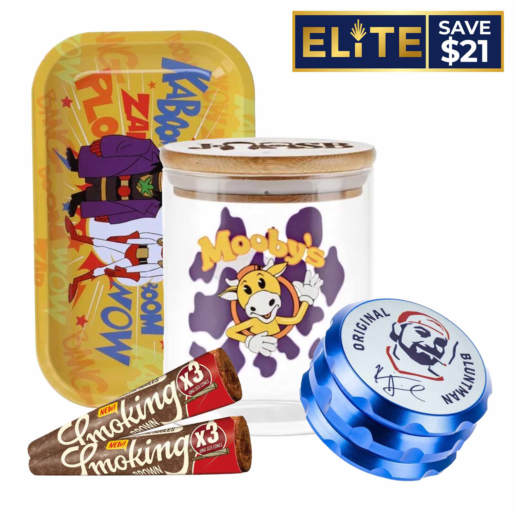 Front view of the JSB Essentials Combo, displaying a colorful package alongside a blue cylindrical container. Front view of the JSB Essentials Combo, displaying a colorful package alongside a blue cylindrical container.