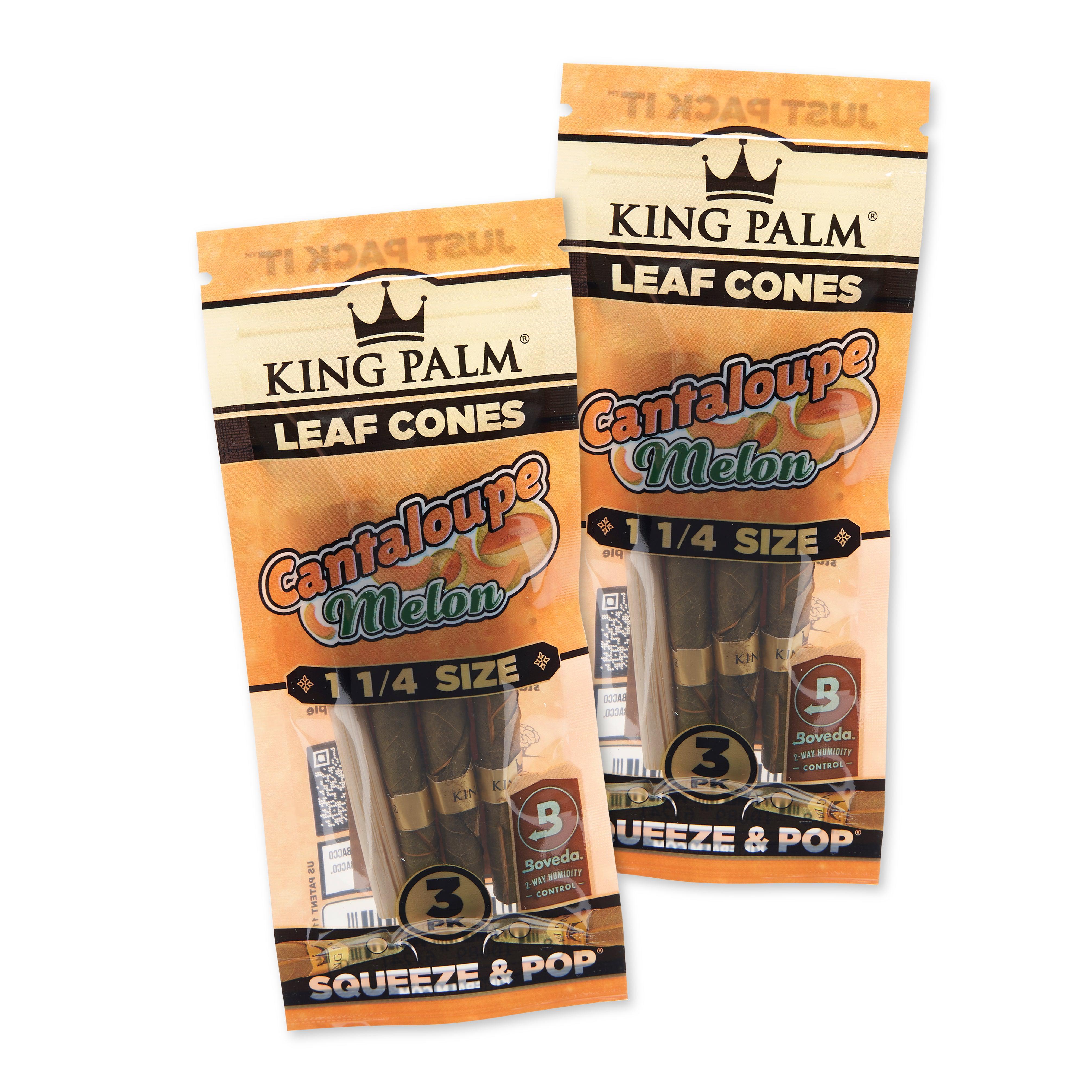 A close-up of two packages of 1-1/4 Size Flavored Palm Leaf Cones, displaying colorful branding and product details against a dark background. A close-up of two packages of 1-1/4 Size Flavored Palm Leaf Cones, displaying colorful branding and product details against a dark background.