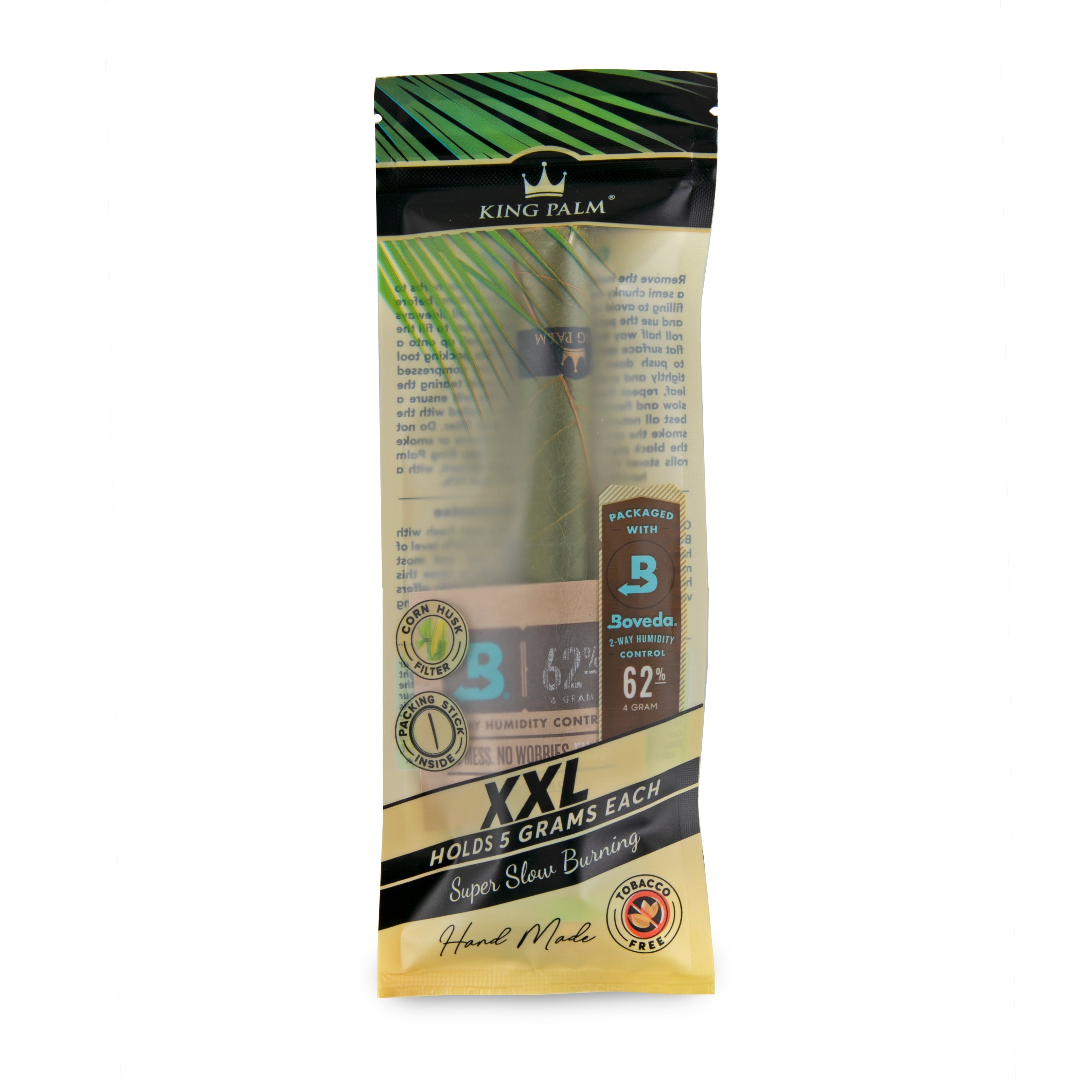 Front view of the King XXL Natural Pre Roll Single Palm Leaf Tube, showcasing a cylindrical tube with branding details and textured surface. Front view of the King XXL Natural Pre Roll Single Palm Leaf Tube, showcasing a cylindrical tube with branding details and textured surface.