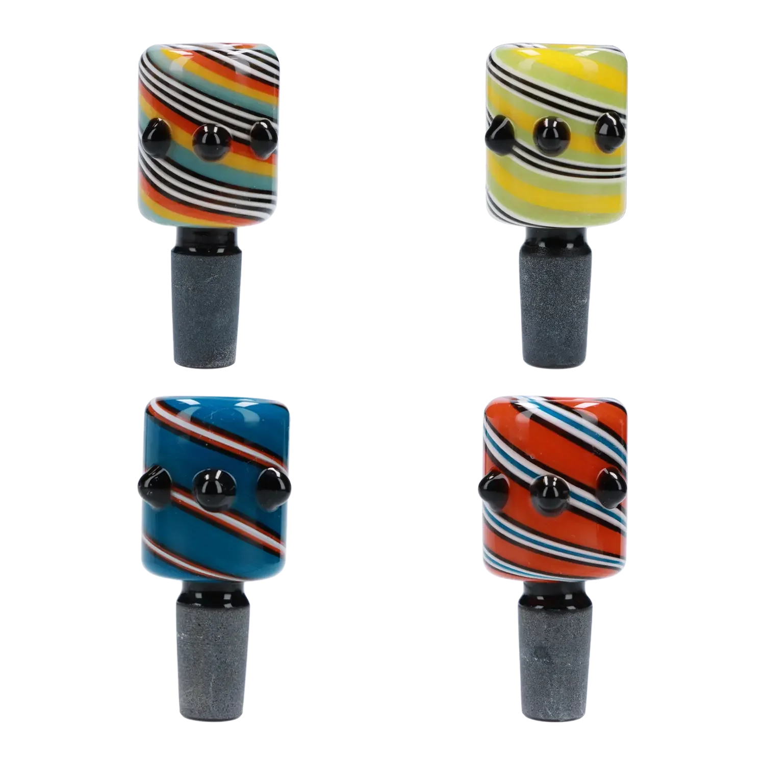 Front view of the Swirl Bowl with Marbles - Male 14mm, showing a colorful swirled glass bowl with marble accents. Front view of the Swirl Bowl with Marbles - Male 14mm, showing a colorful swirled glass bowl with marble accents.