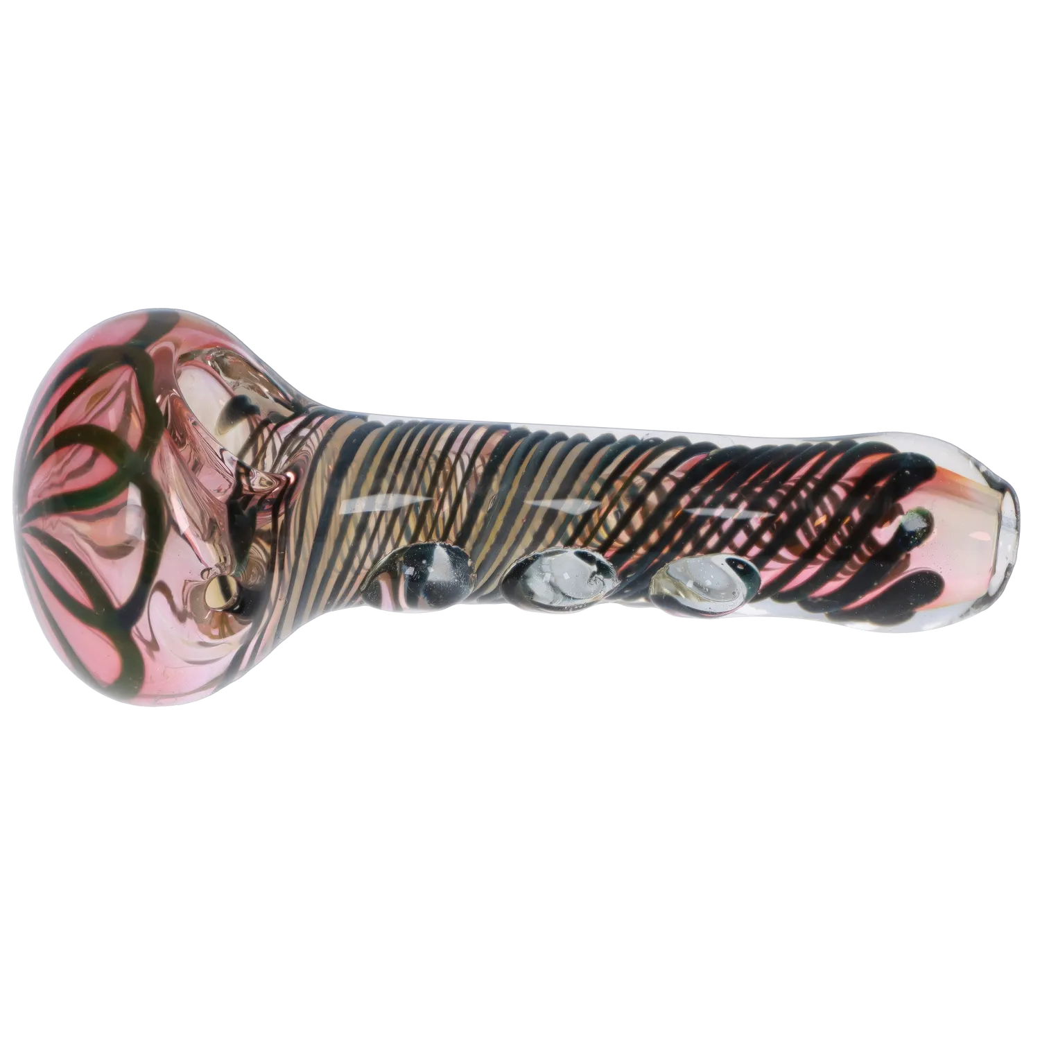 Front view of the Gold Fume Spoon Pipe - 4.5 in., showcasing a glass pipe with a subtly marbled, smoky fume pattern. Front view of the Gold Fume Spoon Pipe - 4.5 in., showcasing a glass pipe with a subtly marbled, smoky fume pattern.